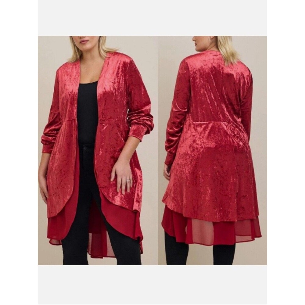 Torrid Velvet Chiffon Mix Kimono Duster Cardigan Burgundy Red Plus Size 2X